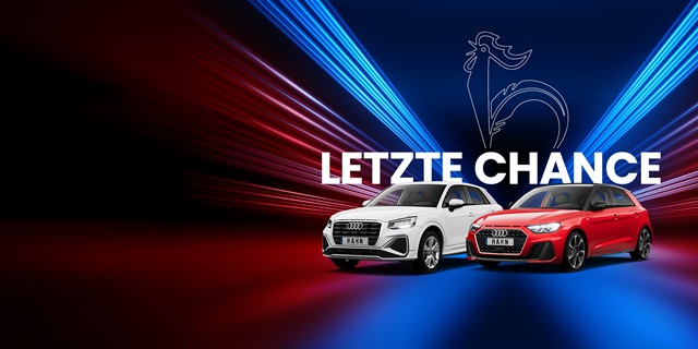 Audi letzte Chance A1 Q2 weiss rot Frontansicht Hahn